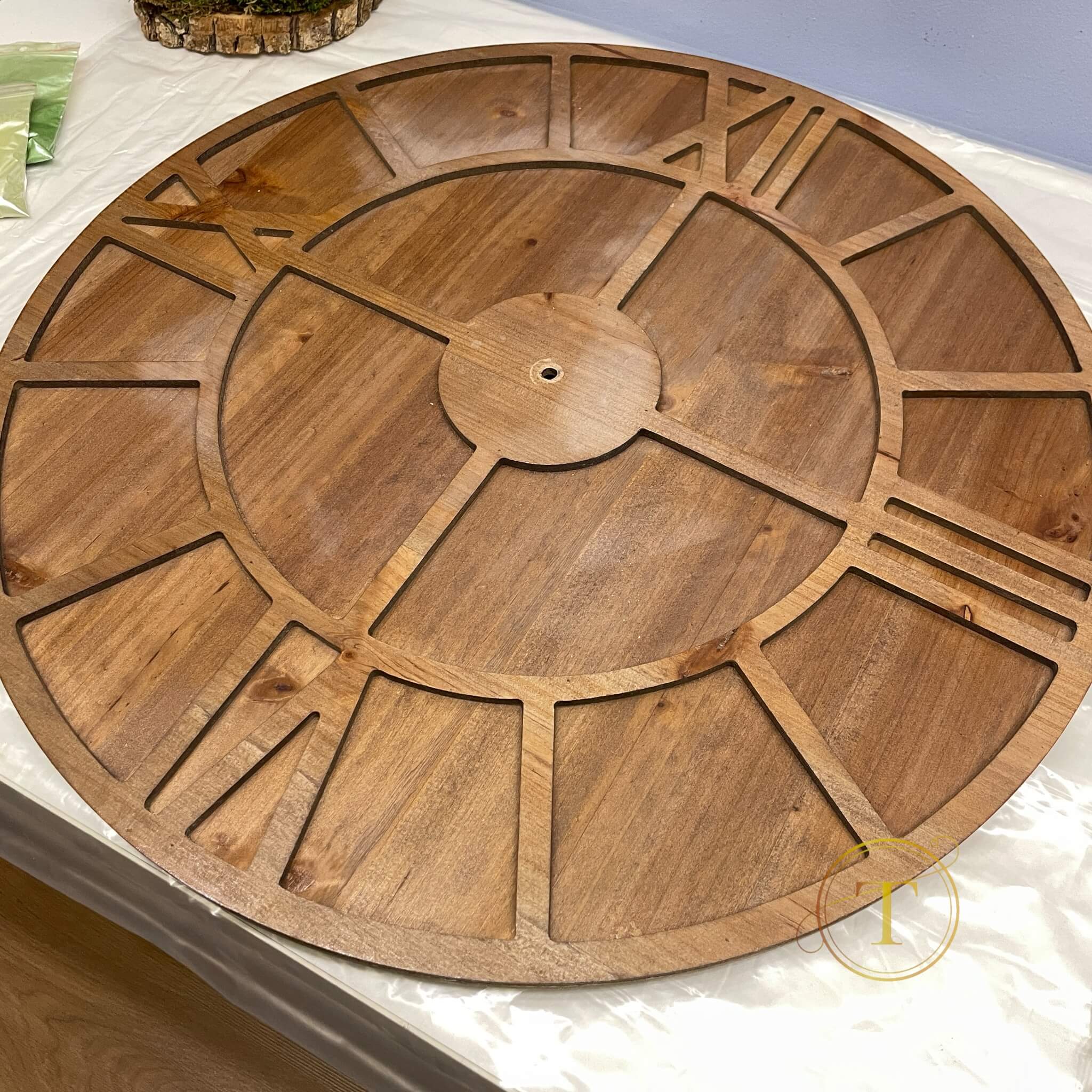 Wall clock base provided by client – before adding preserved flowers.