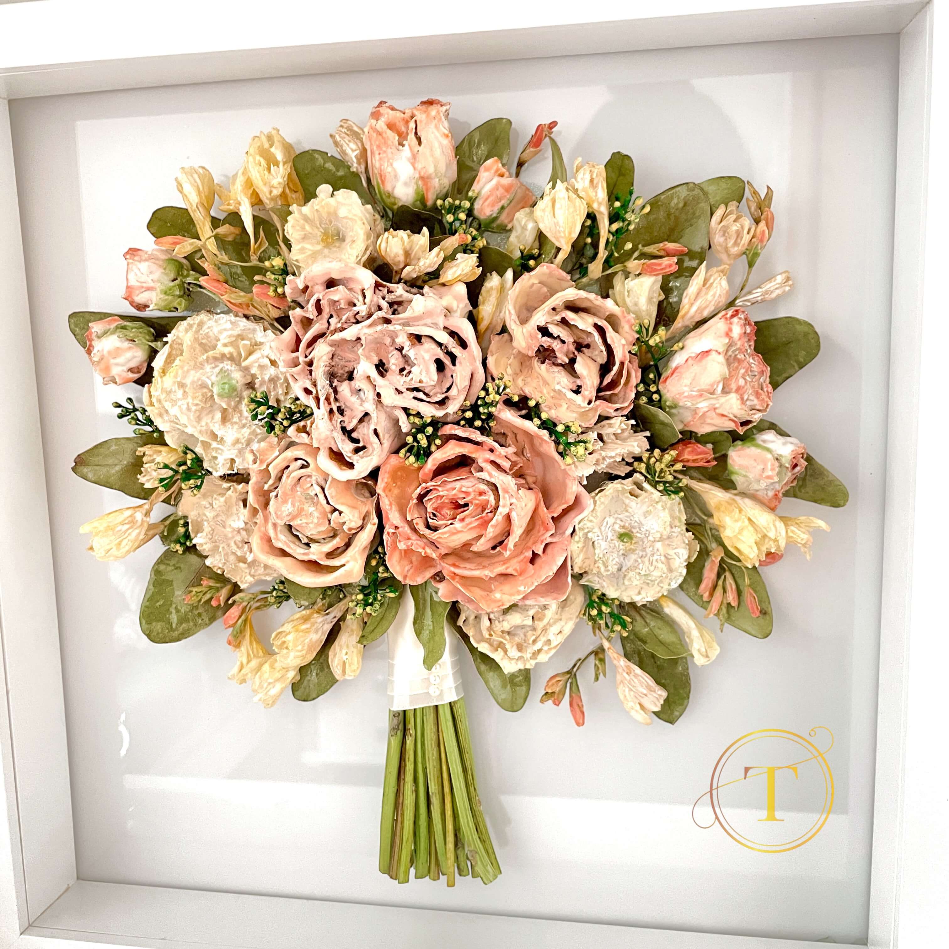 Close view of the dried dark flowers after epoxy coating