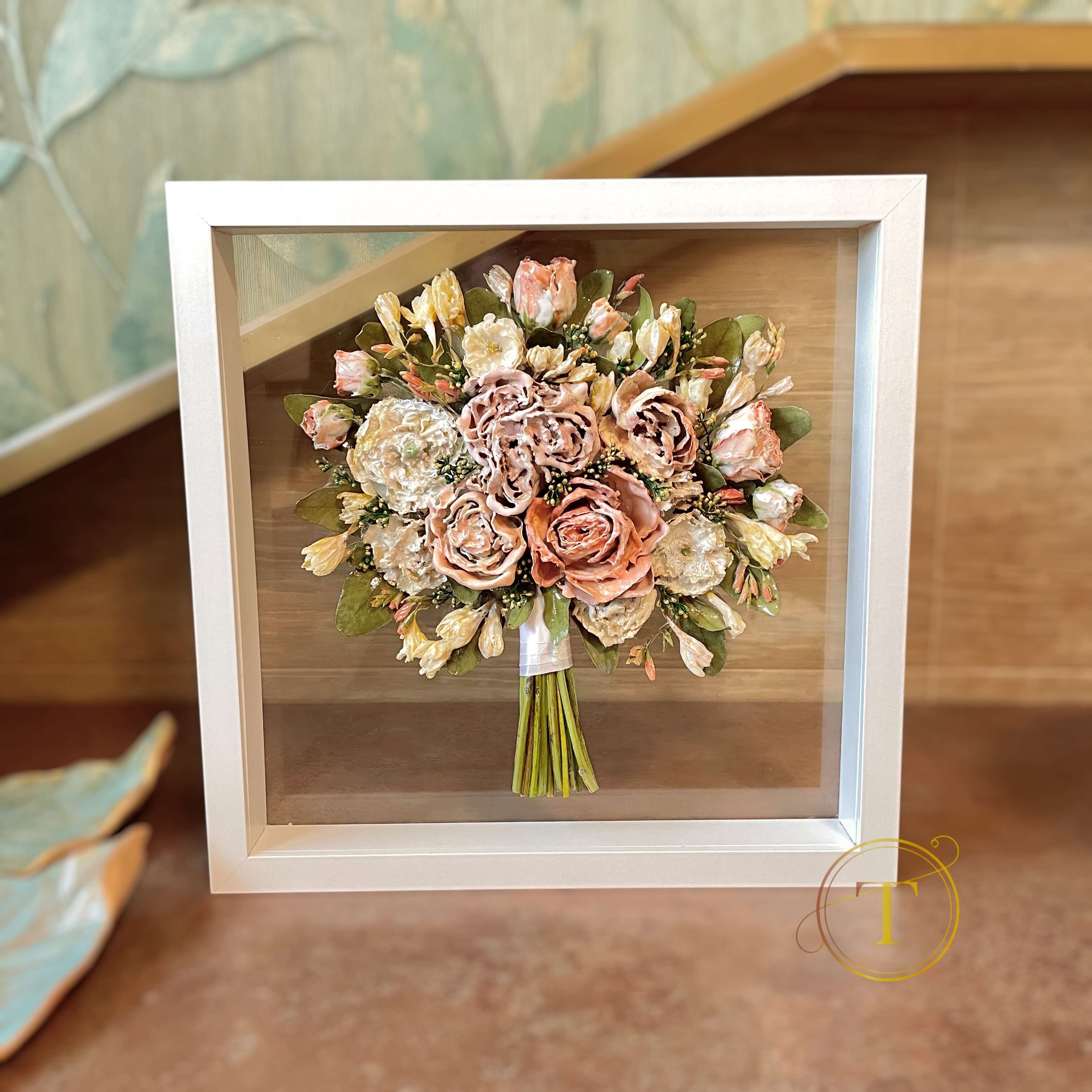 Wedding bouquet memory frame as home decor