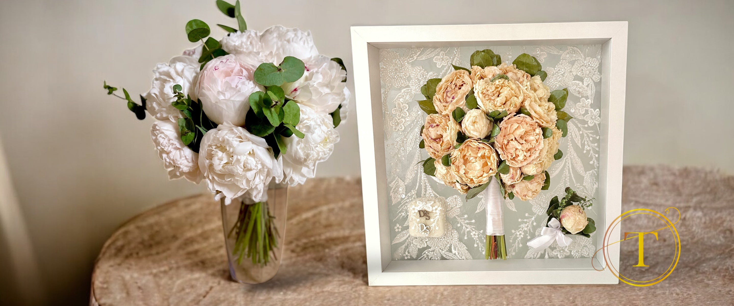 buchet mireasa cu bujori in rasina 3D