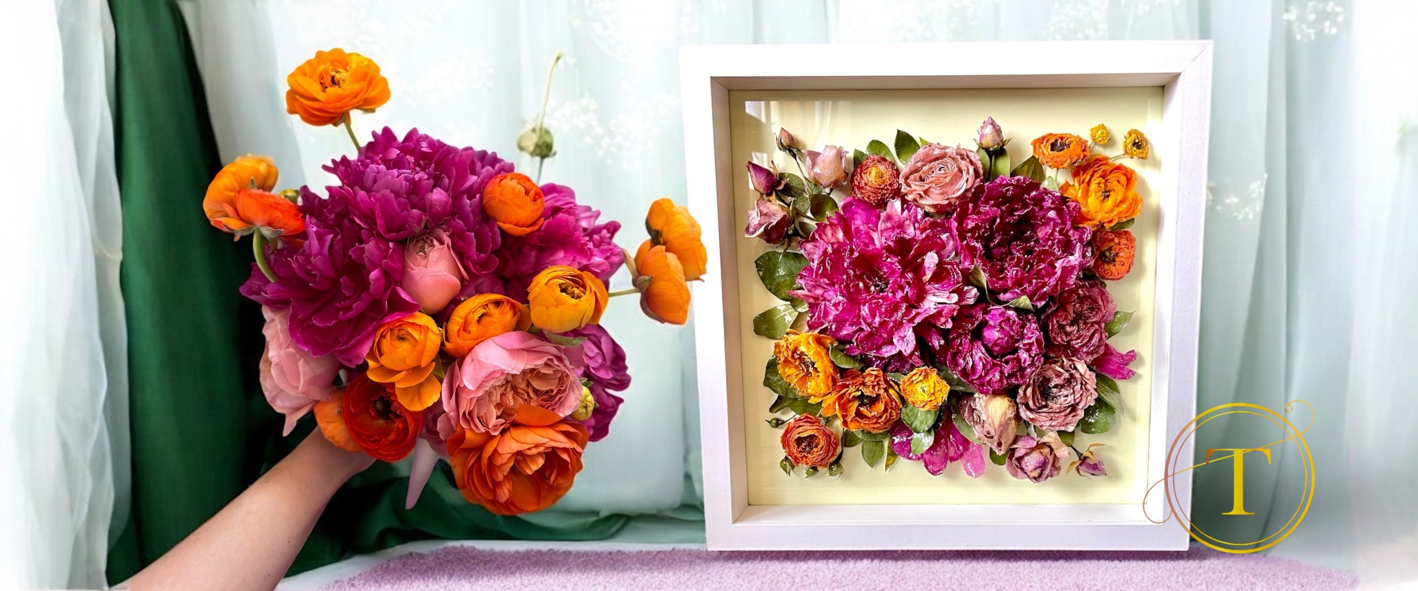 buchet mireas colorat transformat in tablou