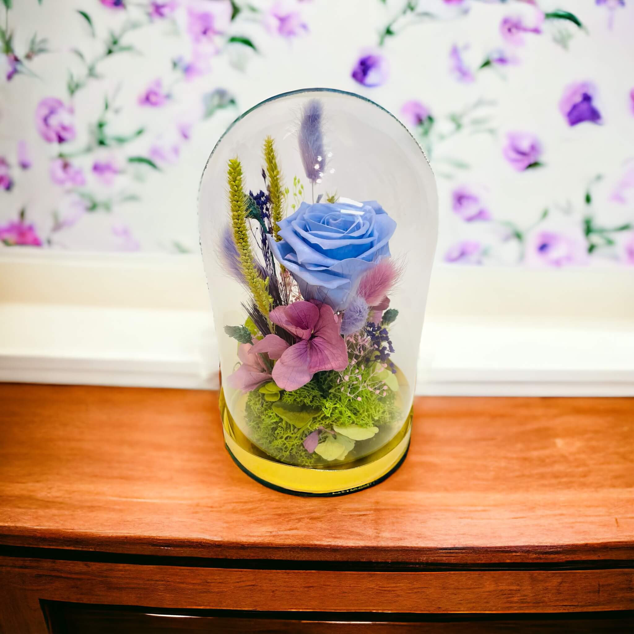 Midnight Garden – Aranjament flori criogenate, cupola sticla, H19cm