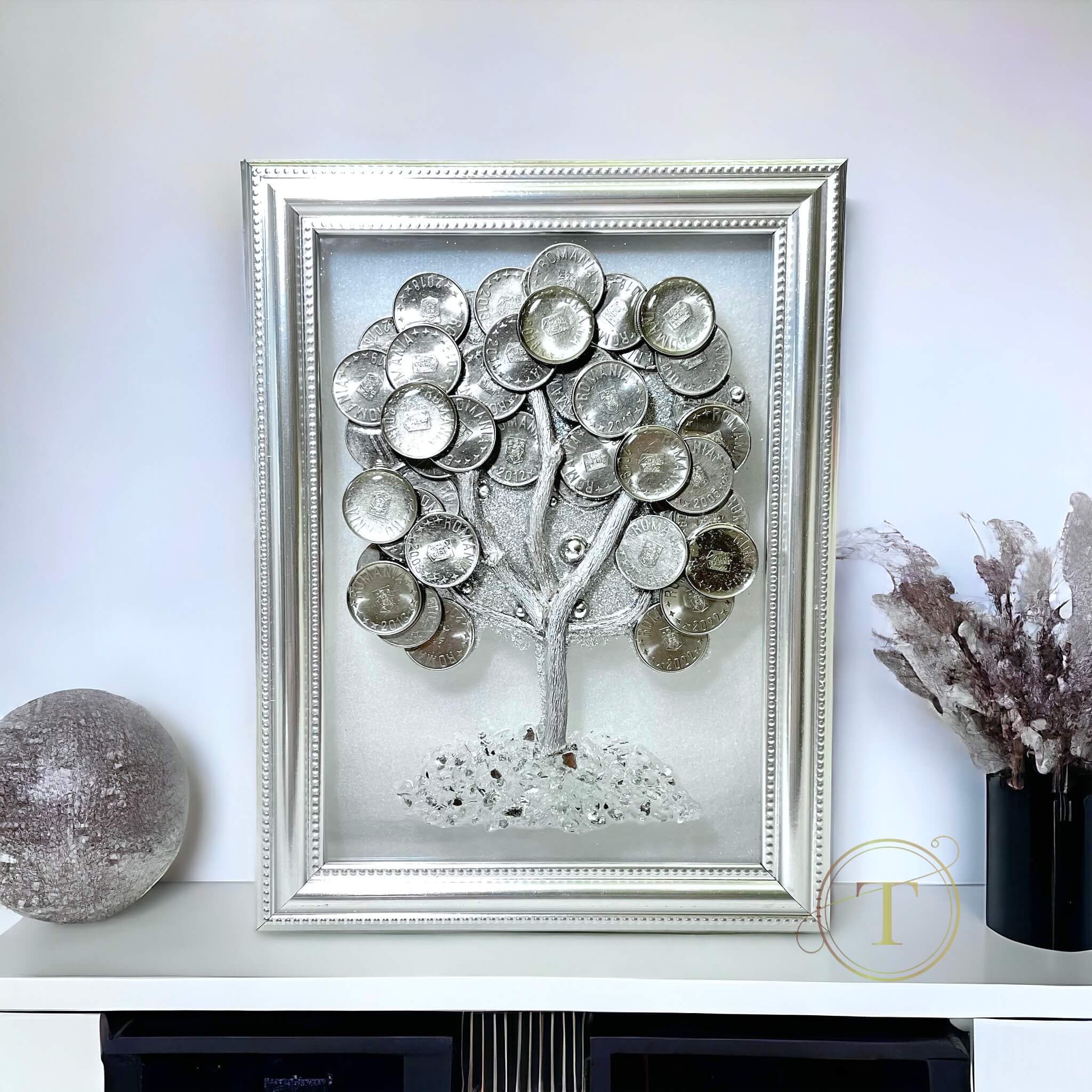 Money tree framed art on the table setting
