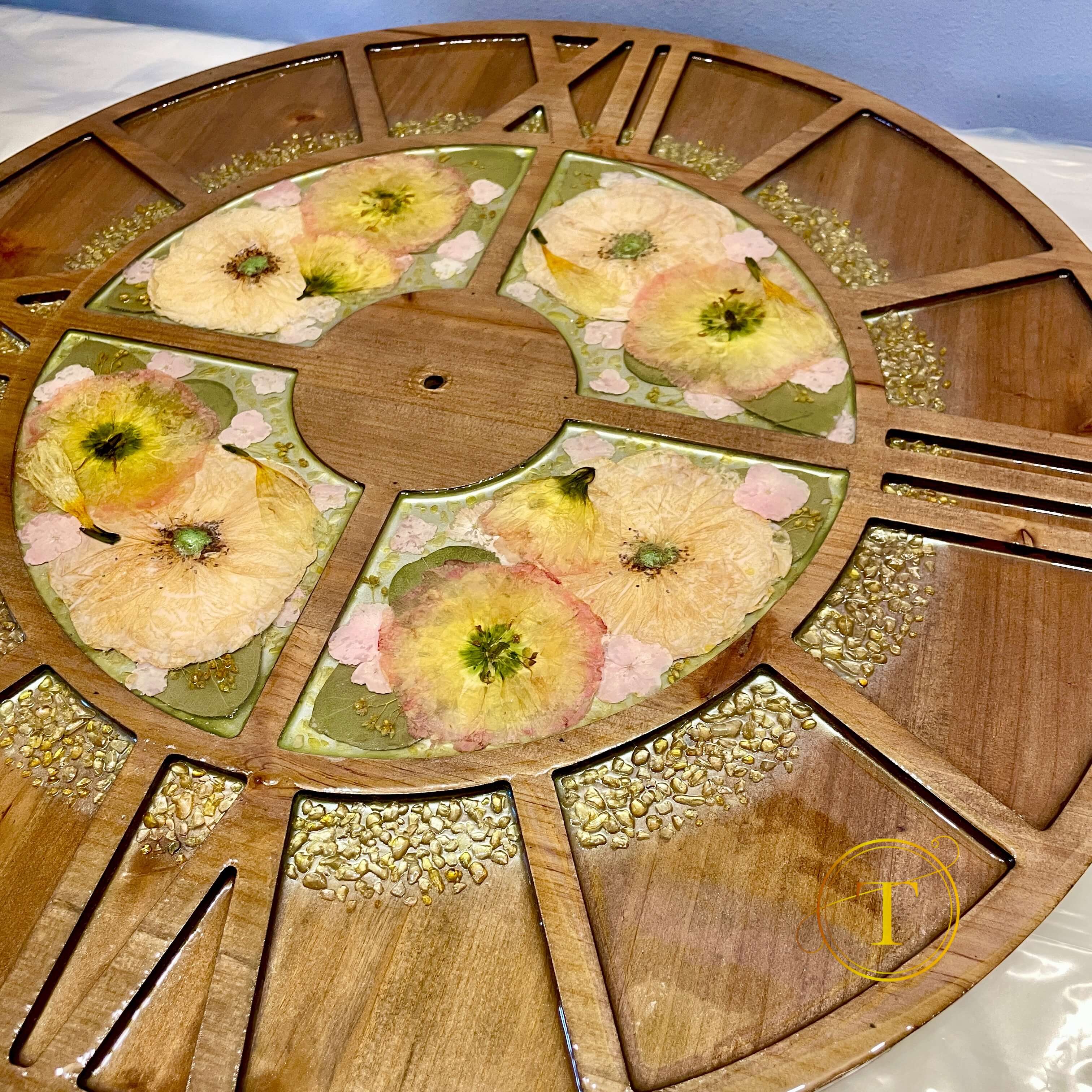 Resin-coated wall clock with natural citrine crystal accents.