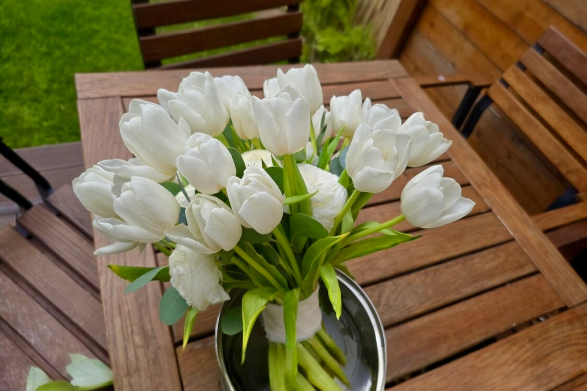 Conservare Buchet Mireasa Lalele Albe – Poveste Timisoara → Cluj