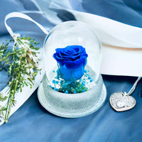 Blue Eternal Rose Glass Dome | H17cm