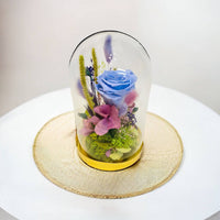 "Midnight Garden" preserved flowers arrangement in a glass dome 