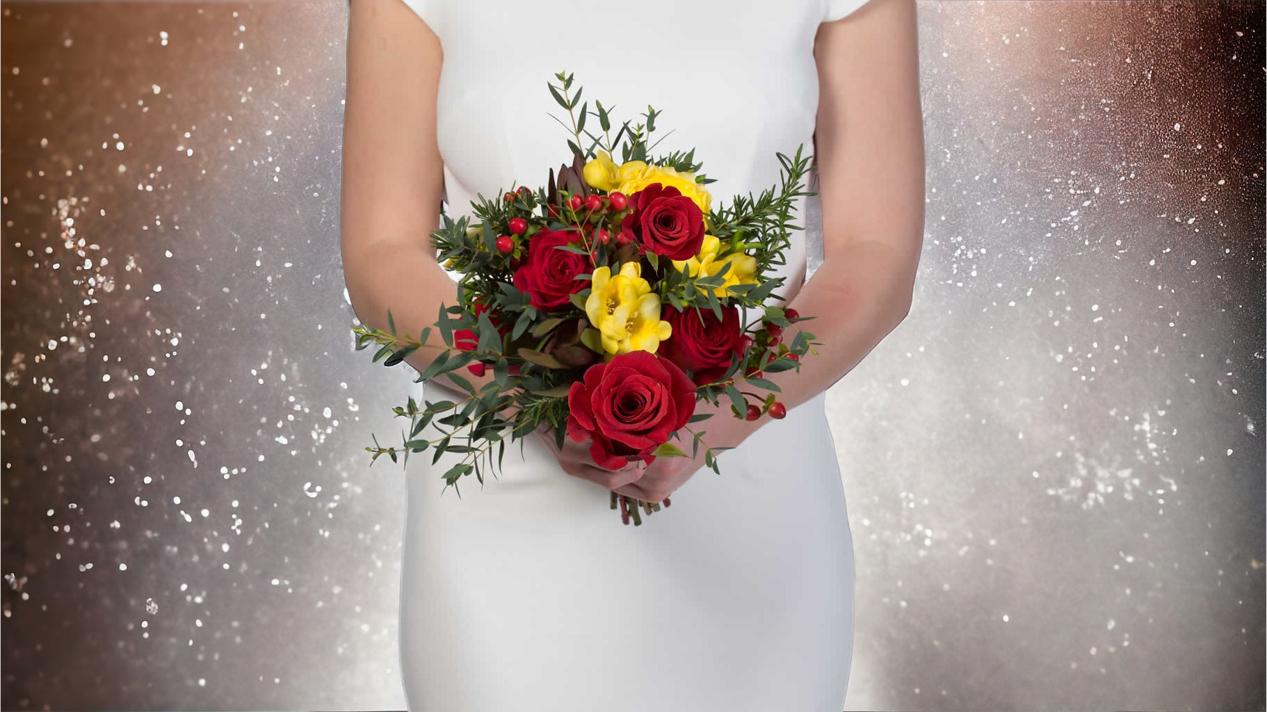 Bride holds wedding bouquet 