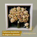 tablou cu buchet de mireasa conservat pe fundal negru