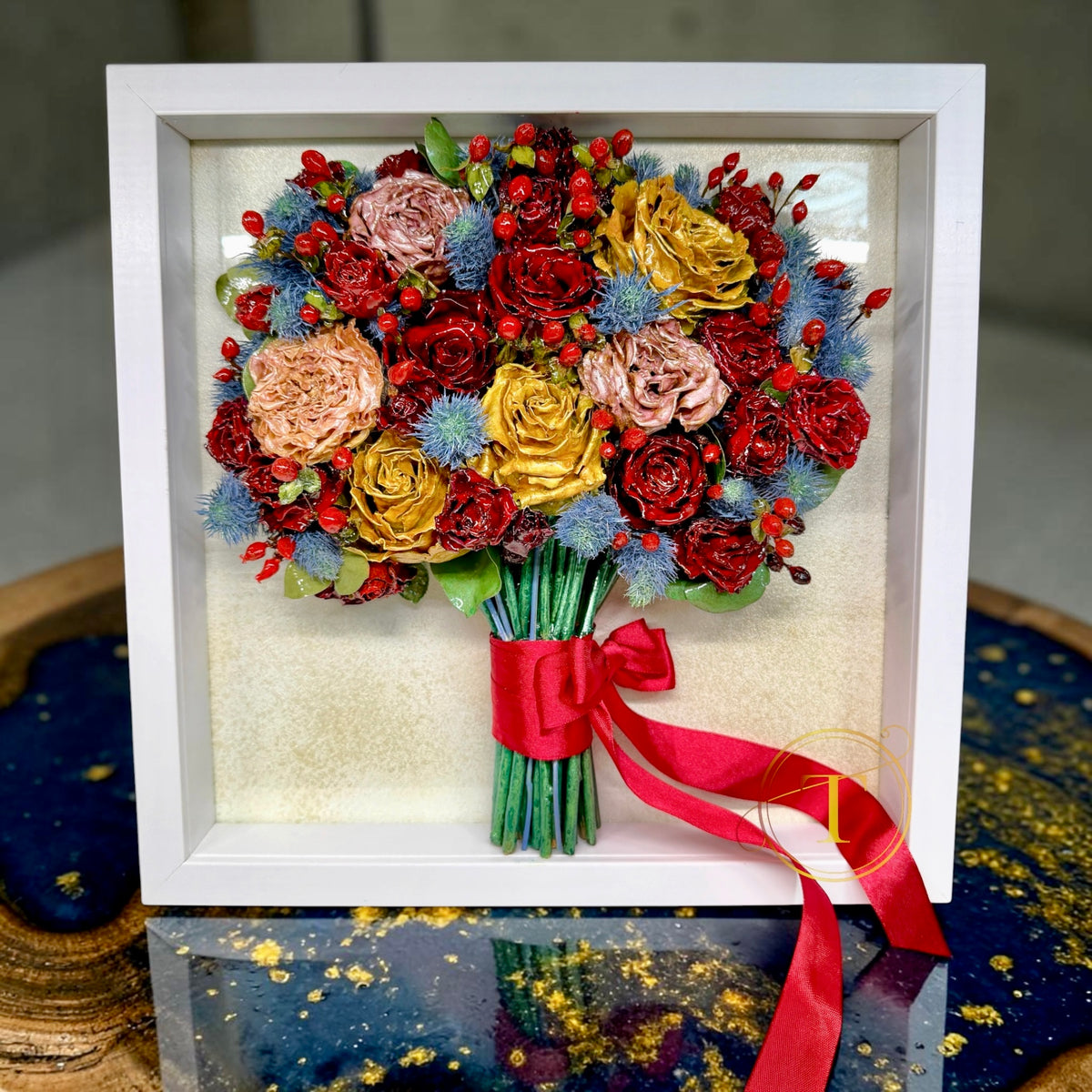 Buchet de mireasa conservat in rasina epoxidica - lucrare TCH.Designs