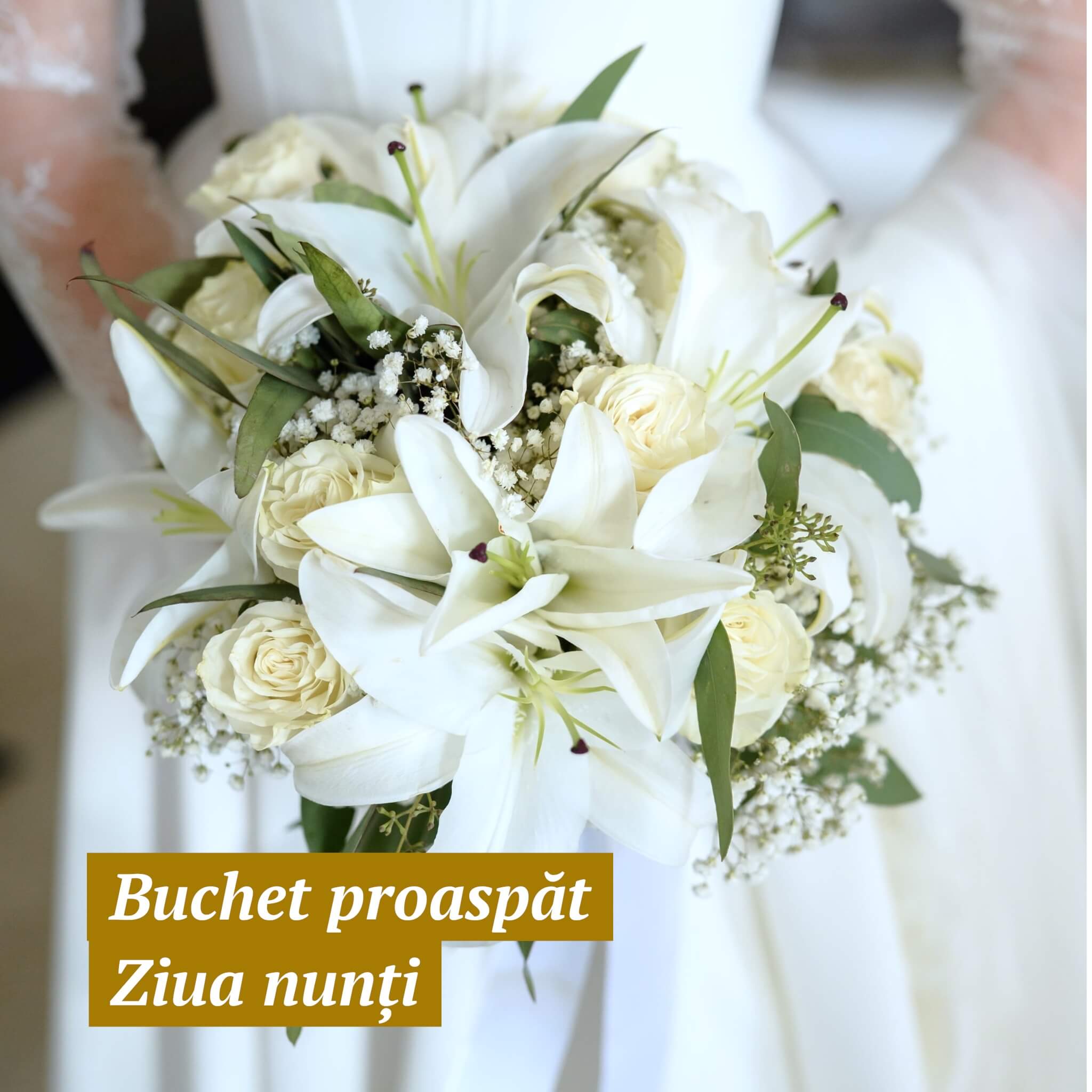 Buchet de mireasa cu crini albi conservat 3D in rasina epoxidica | Tablou 32×42cm