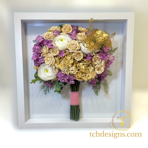 Buchet mireasa romantic conservat in rasina epoxidica | Tablou 3D 32x32 cm