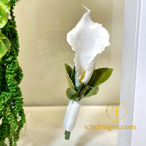 Buchet mireasa cu cale si anturium conservat in rasina | Tablou 3D 32x32 cm