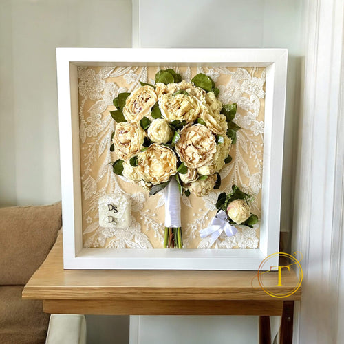 Peinies bouquet in epoxy resin as home decor