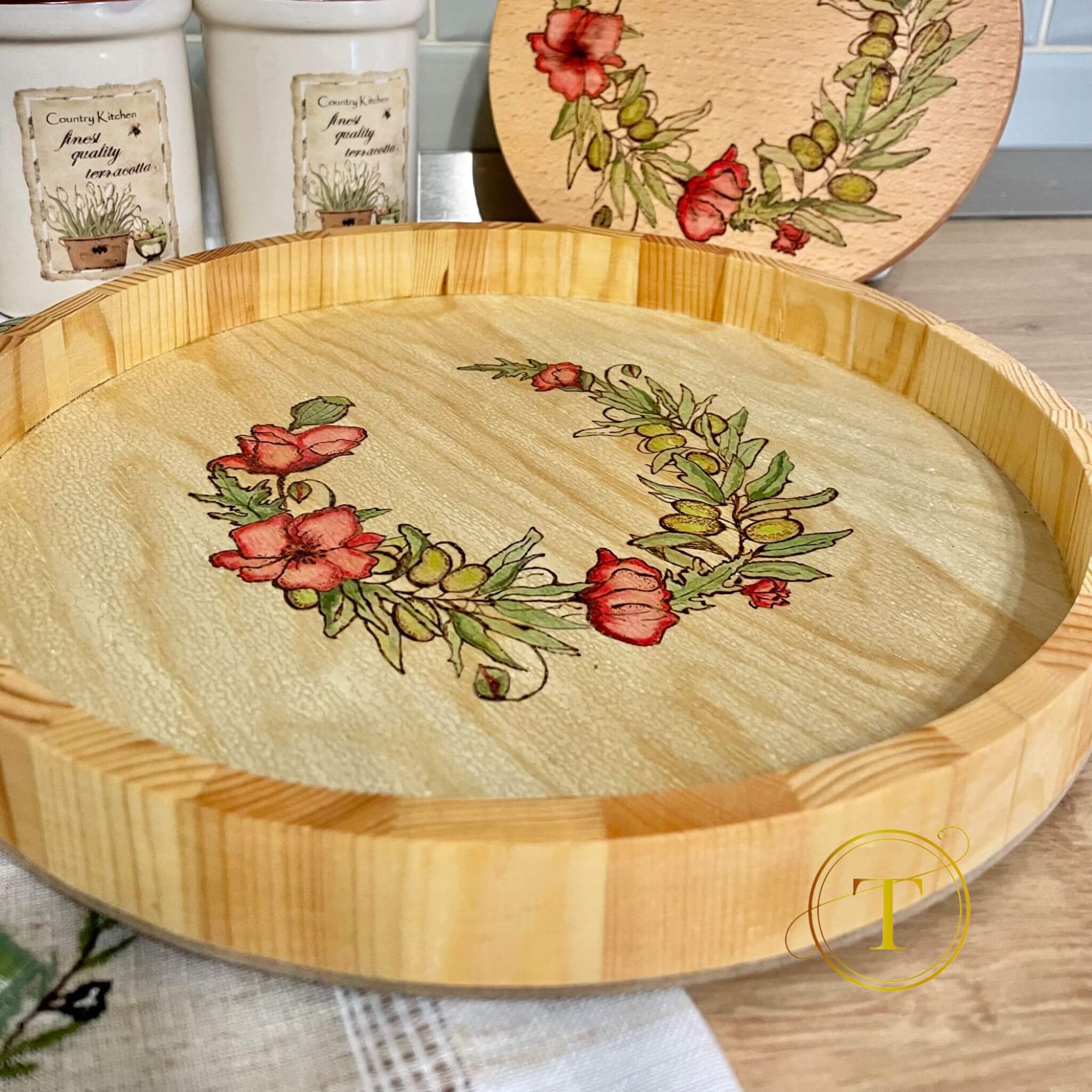 Wild Poppies: Handmade Wooden Tray & Cutting Board Set