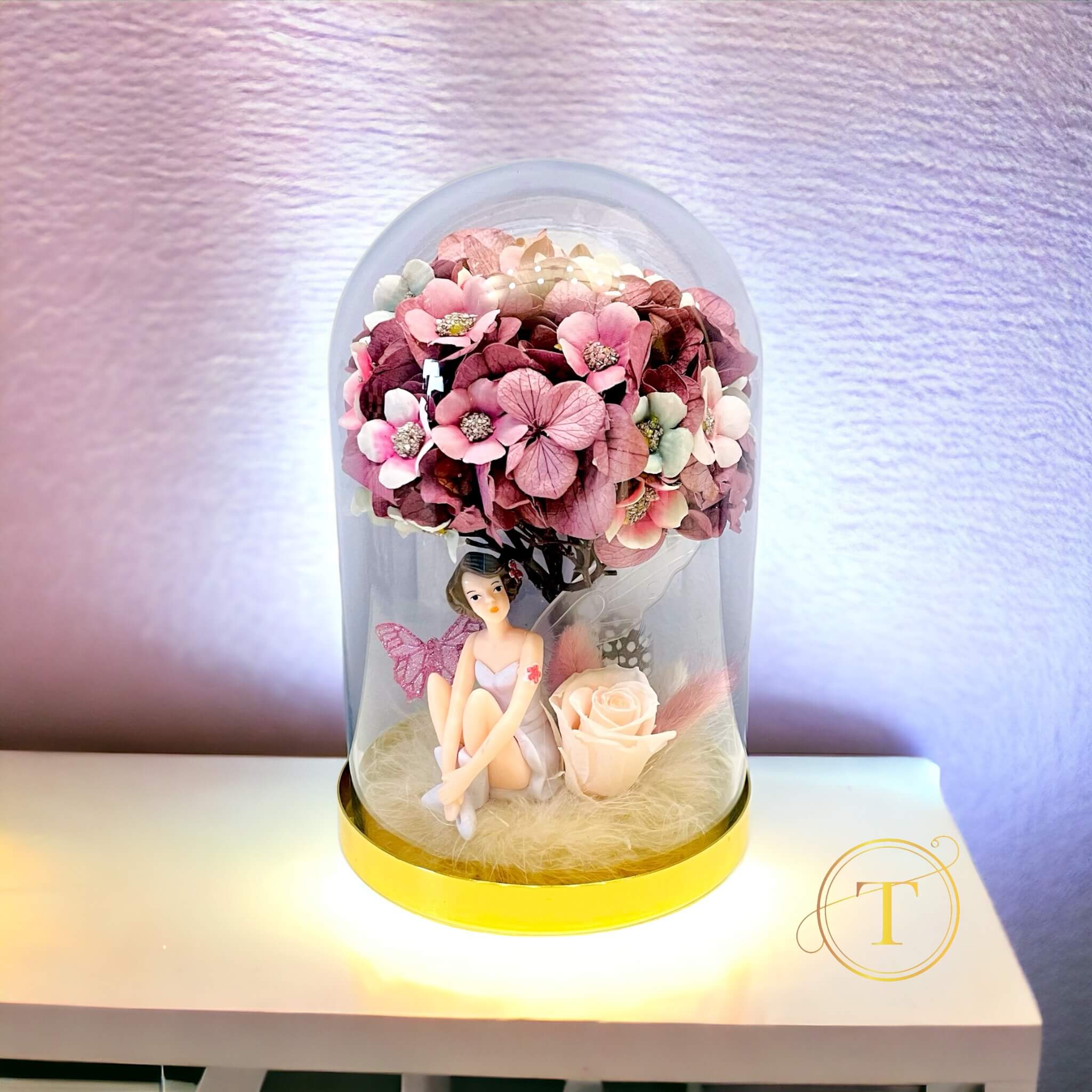 Flower Fairy - Preserved Flower Arrangement in Glass Dome, H19cm