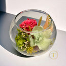 Pretty - Preserved Rose & Green Orchid in Glass Bowl, Ø14cm