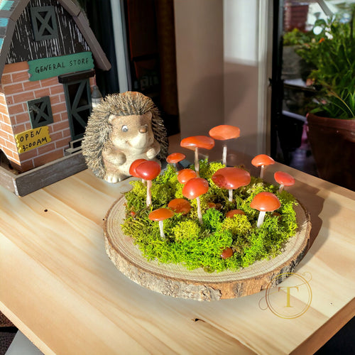 Mystical Mushroom – lampa LED de veghe cu ciuperci pe baza din lemn