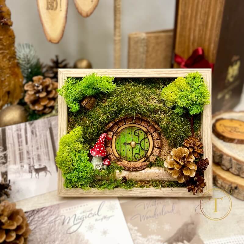 Hobbit House landscape with a round door,  Woodland Christmas Décor 