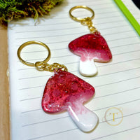 Red Mushroom Keychain - Sparkly Epoxy Resin Charm, Unique Gift Idea