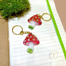 Red Mushroom Keychain - Sparkly Epoxy Resin Charm, Unique Gift Idea