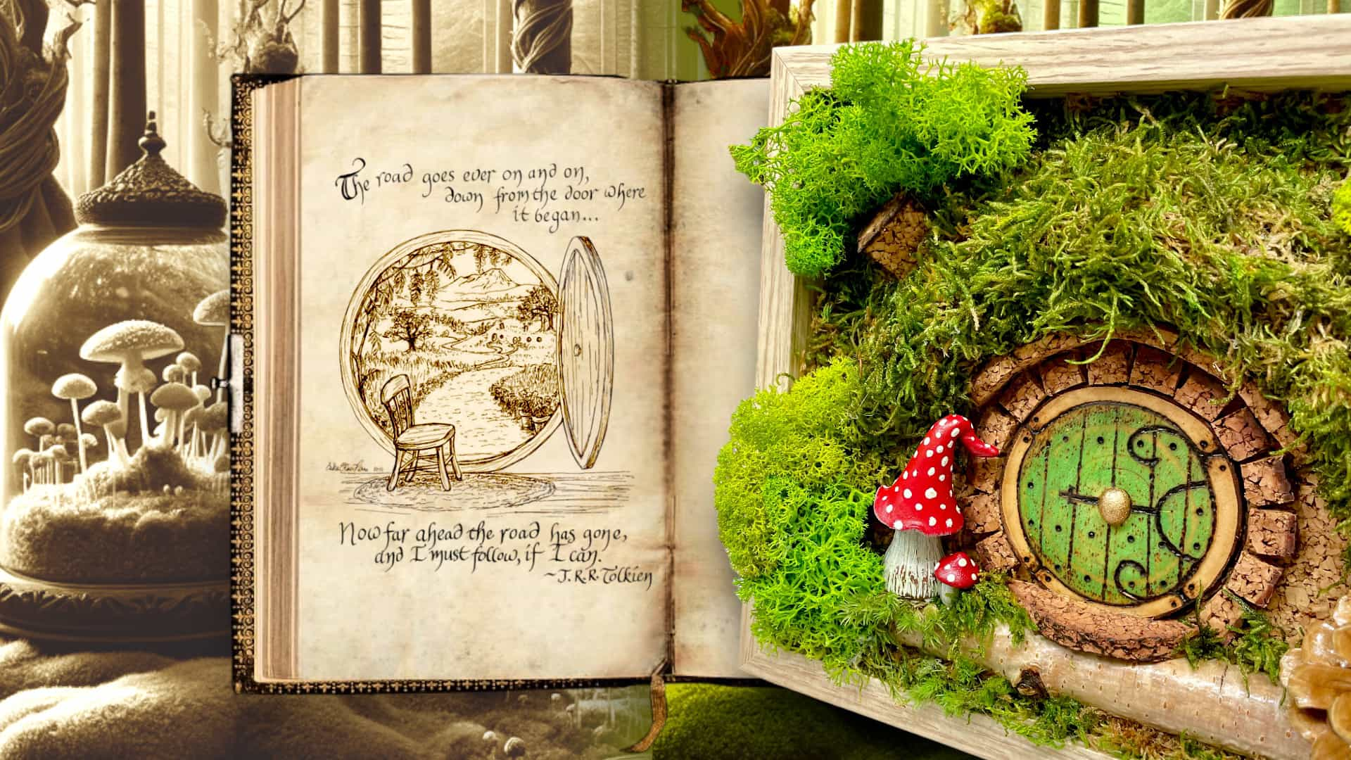 Natural home decor wall art with hobbit house landscape by TCH.Designs