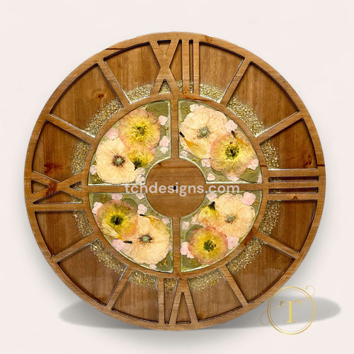 Personalized resin wall clock with flowers by TCH.Designs.