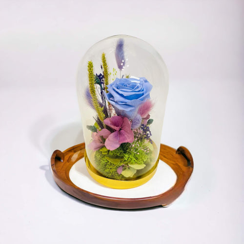 Midnight Garden – Aranjament flori criogenate, cupola sticla, H19cm