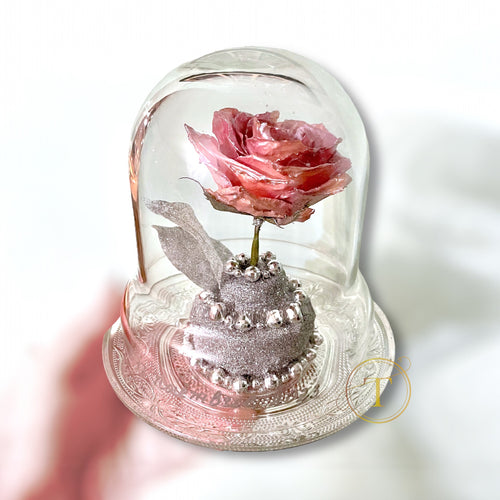 Preserved engagement rose coated in epoxy resin with color restoration