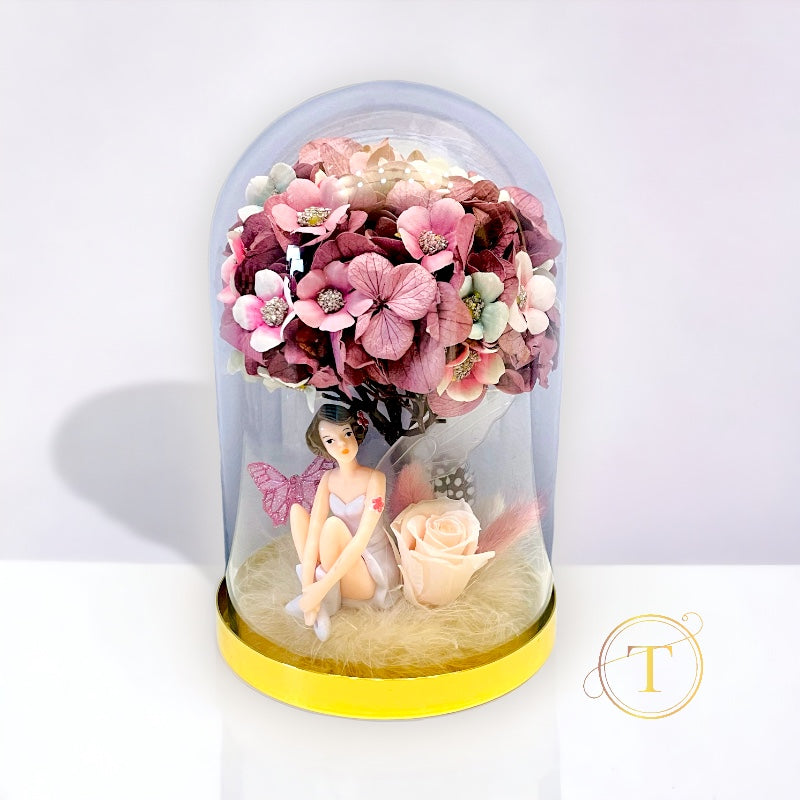 Flower Fairy - Preserved Flower Arrangement in Glass Dome, H19cm