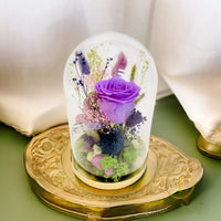 Midnight Garden - Preserved Flower Arrangement in Glass Dome, H19cm