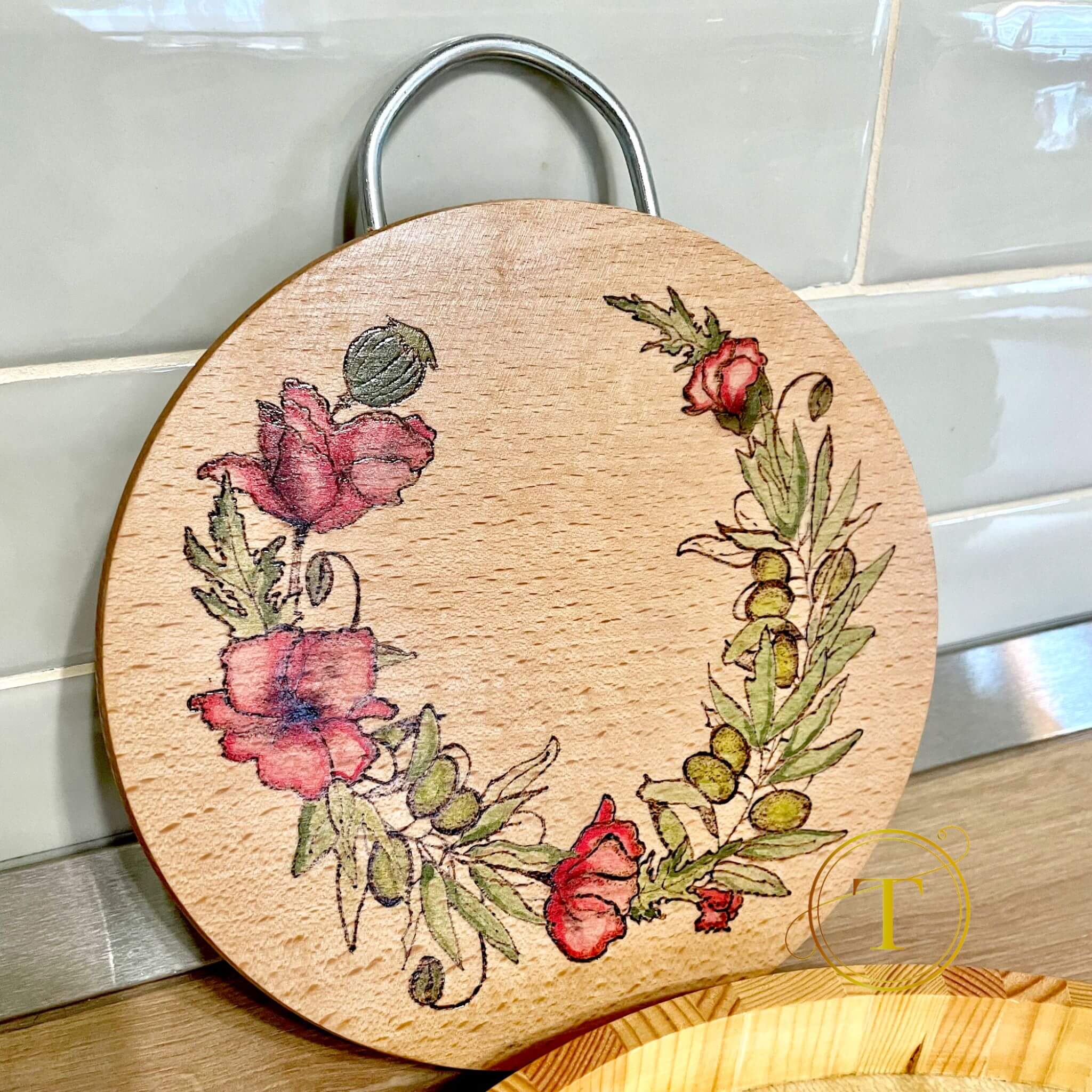 Wild Poppies: Handmade Wooden Tray & Cutting Board Set