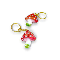 Red Mushroom Keychain - Sparkly Epoxy Resin Charm, Unique Gift Idea