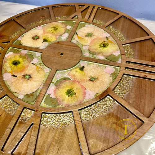 Resin-coated wall clock with natural citrine crystal accents.