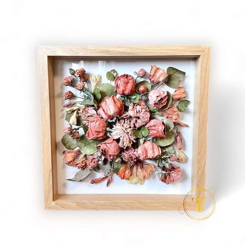 Shadowbox Flower Art made of wedding flowers epoxy coated