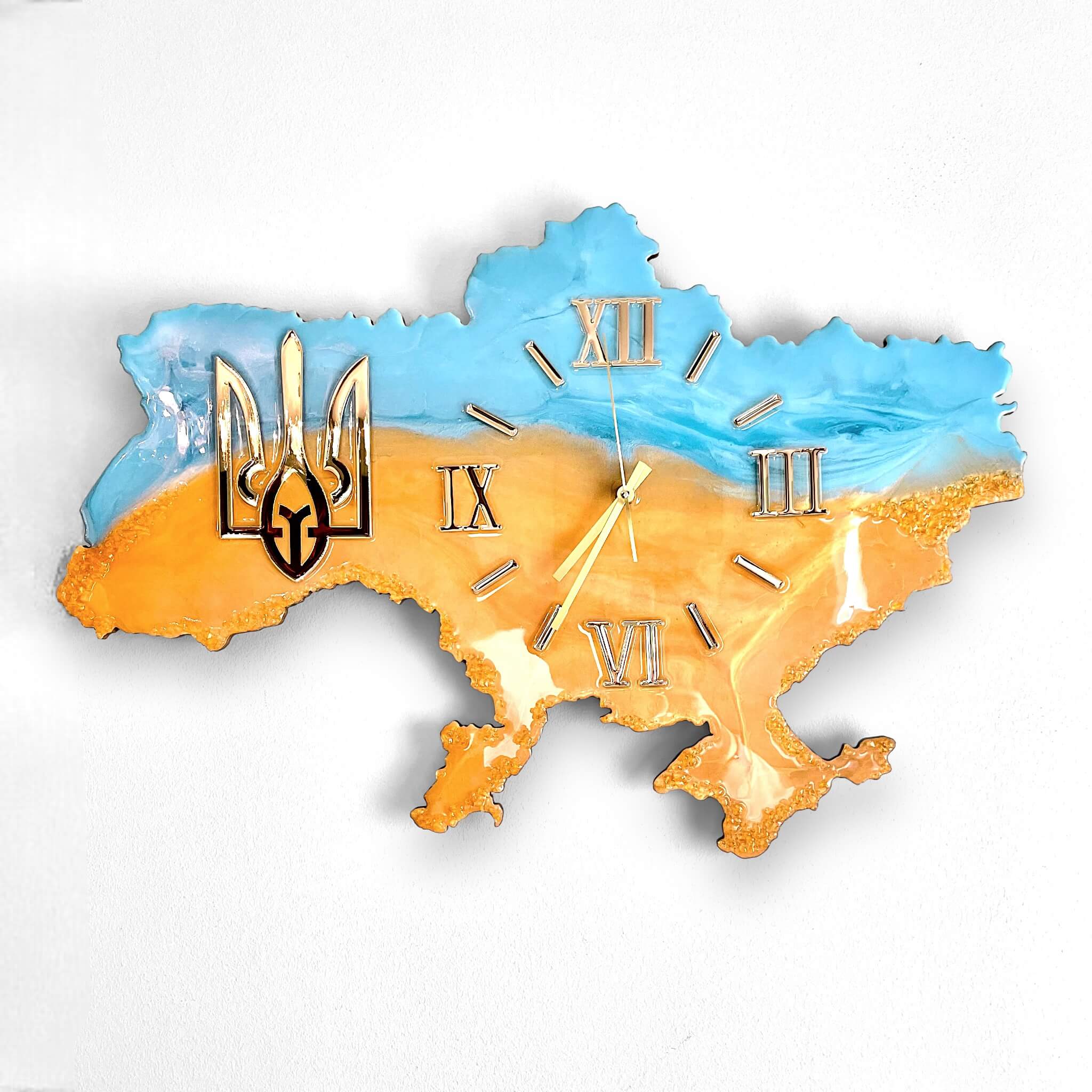 Ukrainian Courage: Wall Clock in the Shape of the Map of Ukraine, 70 x 47 cm