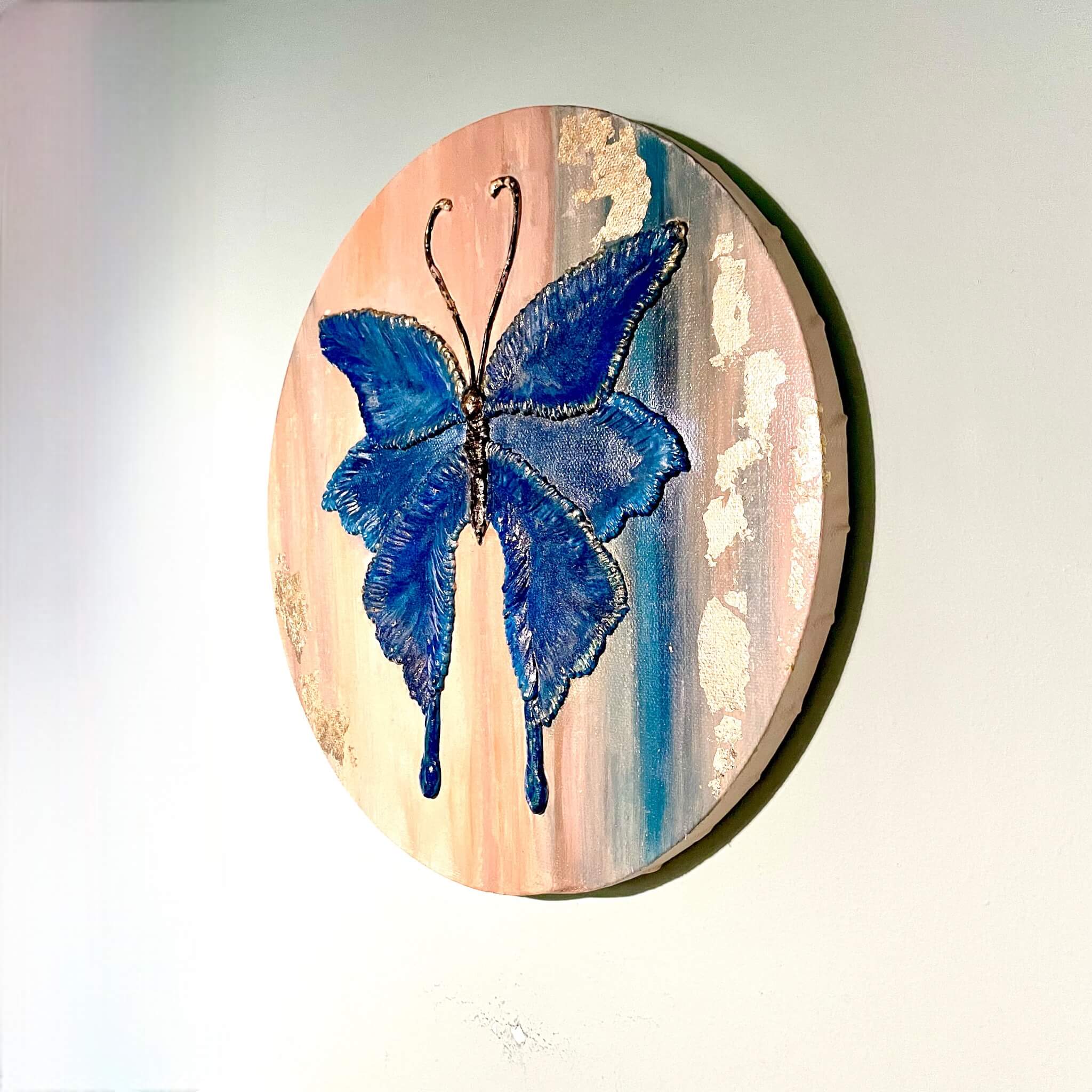 Textured Butterfly Wall Art | Blue & Gold, Ø30cm