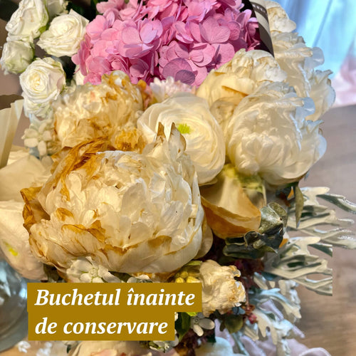 Buchet mireasa romantic conservat in rasina epoxidica | Tablou 3D 32x32 cm