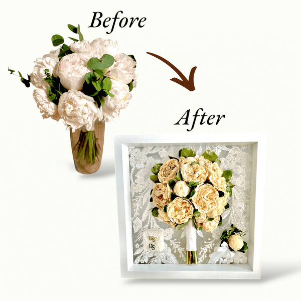 Stefania bouquet before and after conservation in resin