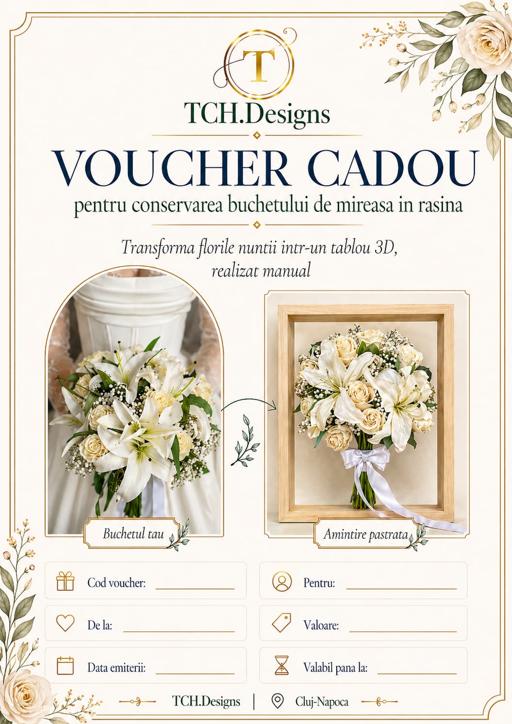 Voucher Cadou pentru Conservarea Buchetului de Mireasa in Rasina