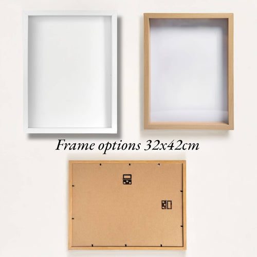 32x42 cm frame choices for custom floral artwork – white and wood finish – TCH.Designs