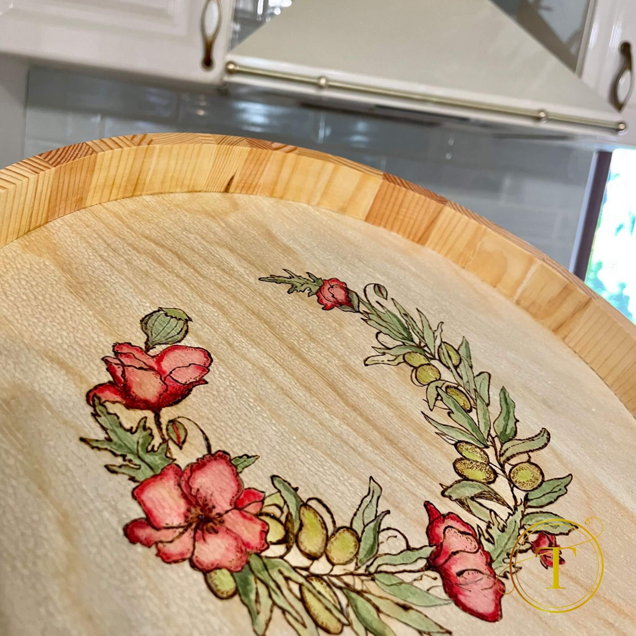 Wild Poppies: Handmade Wooden Tray & Cutting Board Set