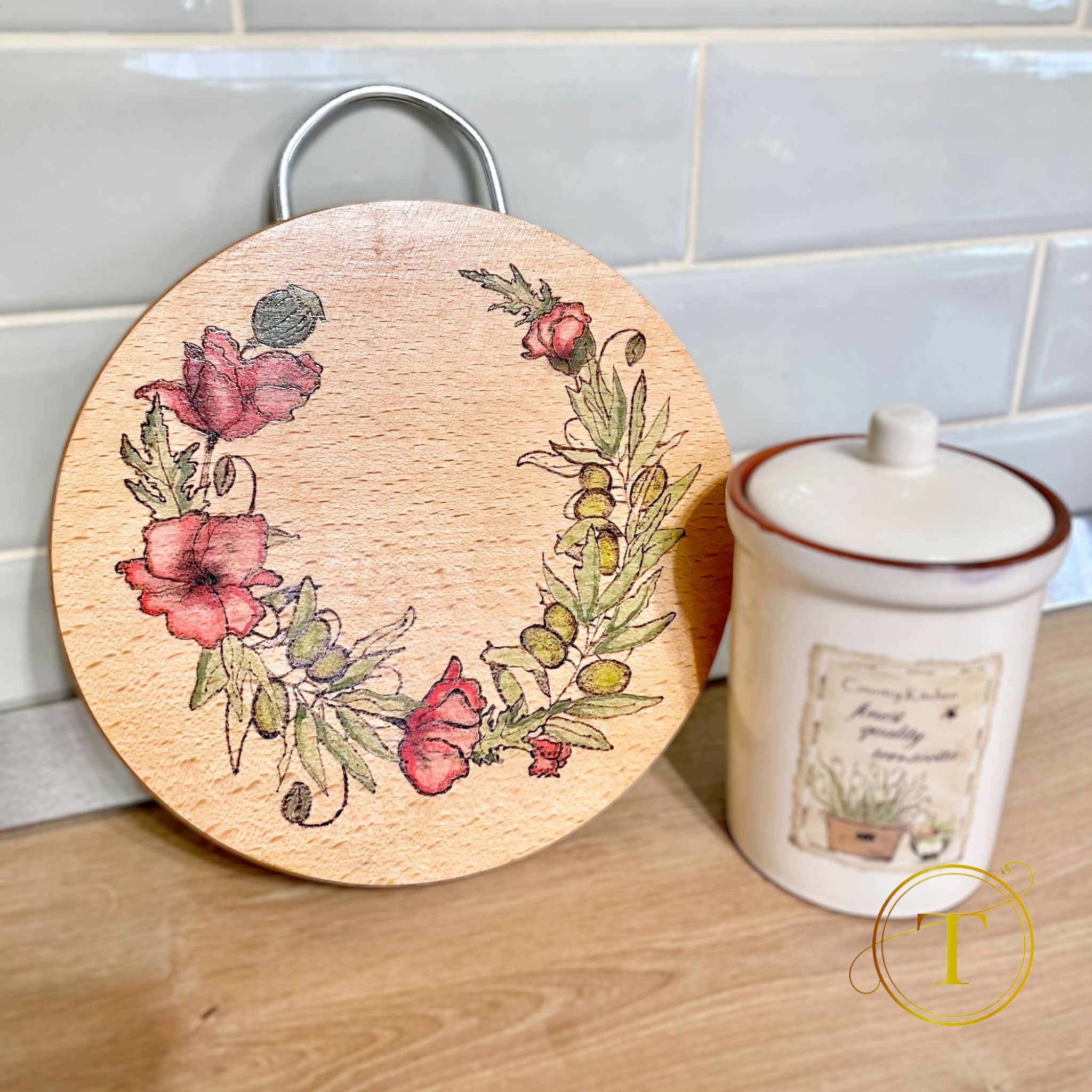 Wild Poppies: Handmade Wooden Tray & Cutting Board Set